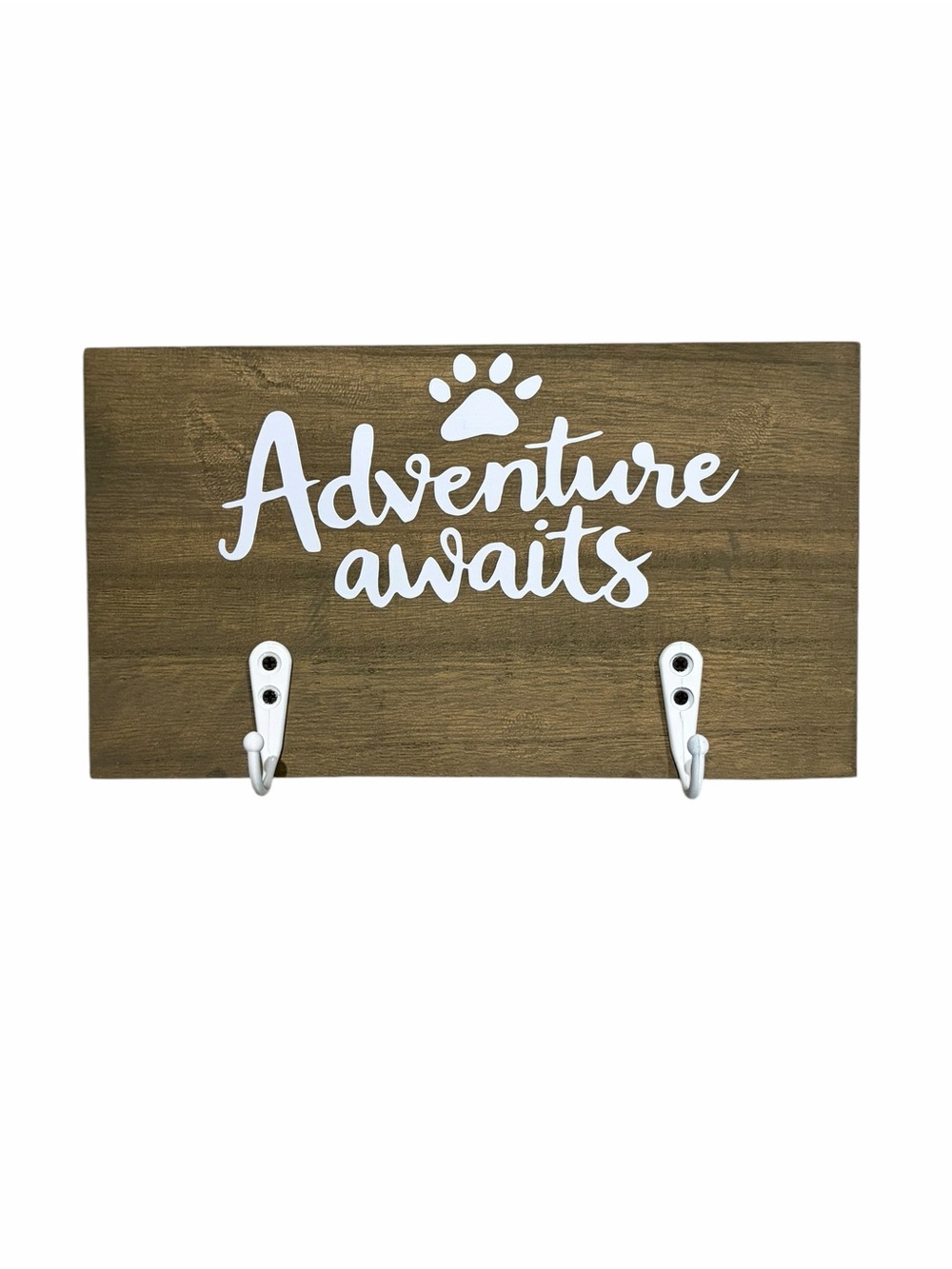 “Adventure Awaits” Pet Leash Holder Wall Hook | Rustic Dog Leash Organizer 8x5